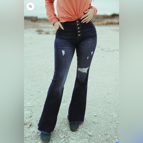 Kancan Dark Wash High Rise Flare Jeans - Picture 3 of 17